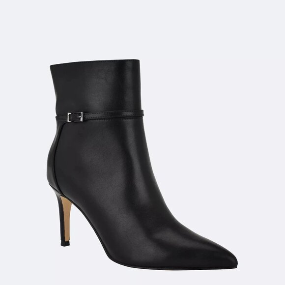 Calvin Klein Vivera Pointed Toe Stiletto Booties Black Faux Leather 8M MSRP $149 - Picture 1 of 6